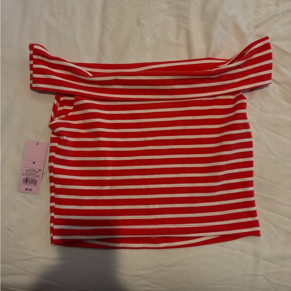 Wild Fable Red and White Striped Off-Shoulder Top